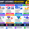 Marketing AI Prompt Bundle categories breakdown showing 75 ChatGPT prompts covering marketing strategy, social media marketing, Facebook ads, email marketing, SEO content marketing, lead generation, sales funnels and customer engagement.