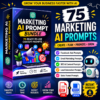 Marketing AI Prompt Bundle featuring 75 ready-to-use ChatGPT prompts for marketing strategy, social media marketing, Facebook ads, email marketing, SEO content, lead generation and sales funnels.
