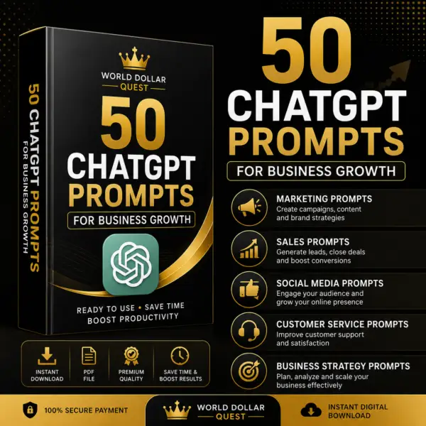 50 ChatGPT Prompts for Business Growth including marketing, sales, social media, customer service and business strategy prompts.