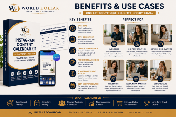 Instagram Content Calendar Kit – Benefits & Use Cases Benefits and Use Cases of the Instagram Content Calendar Kit for Businesses, Content Creators, Coaches, Entrepreneurs and Social Media Managers
