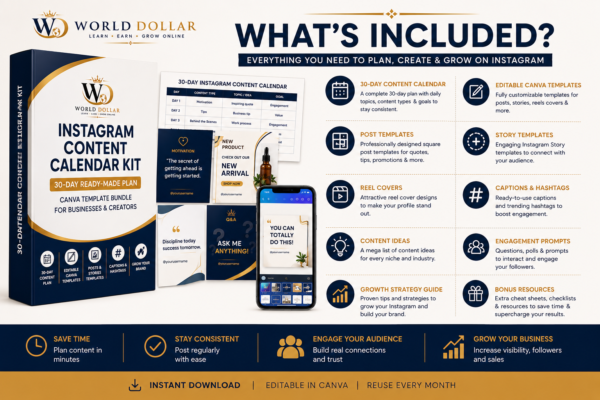 What's Included – Instagram Content Calendar Kit What's Included in the Instagram Content Calendar Kit – 30-Day Content Calendar, Canva Templates, Captions, Hashtags, Content Ideas and Growth Resources