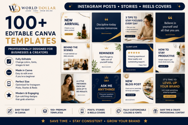 100+ Editable Canva Templates – Instagram Content Calendar Kit 100+ Editable Canva Templates for Instagram Content Calendar Kit Including Posts, Stories, Reels Covers and Business Content Designs