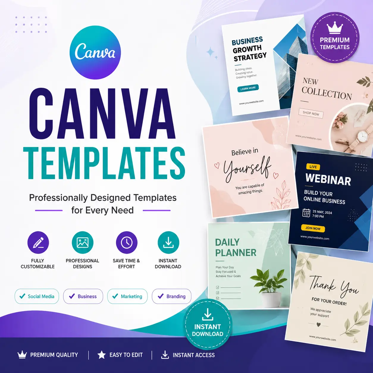 Premium Canva Templates for social media, business marketing, branding, presentations, planners and digital content creation.