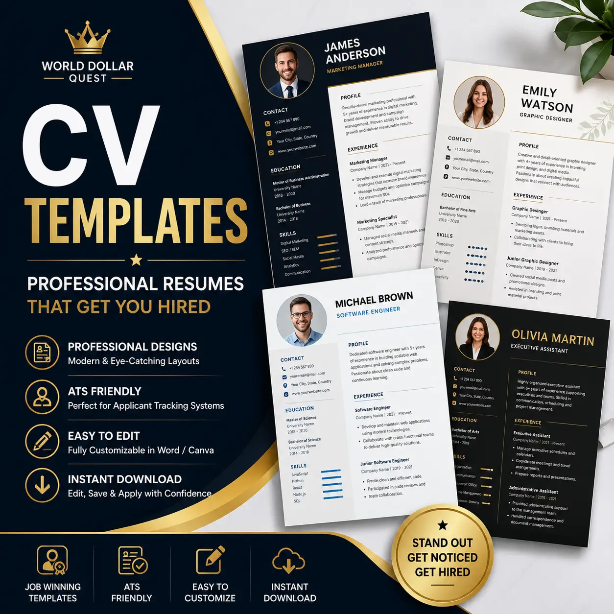Professional CV and Resume Templates for job seekers, freelancers, students and professionals.