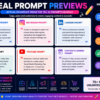Real AI prompt examples from the Social Media AI Prompt Bundle showing Facebook, Instagram, LinkedIn, TikTok and YouTube content creation prompts.
