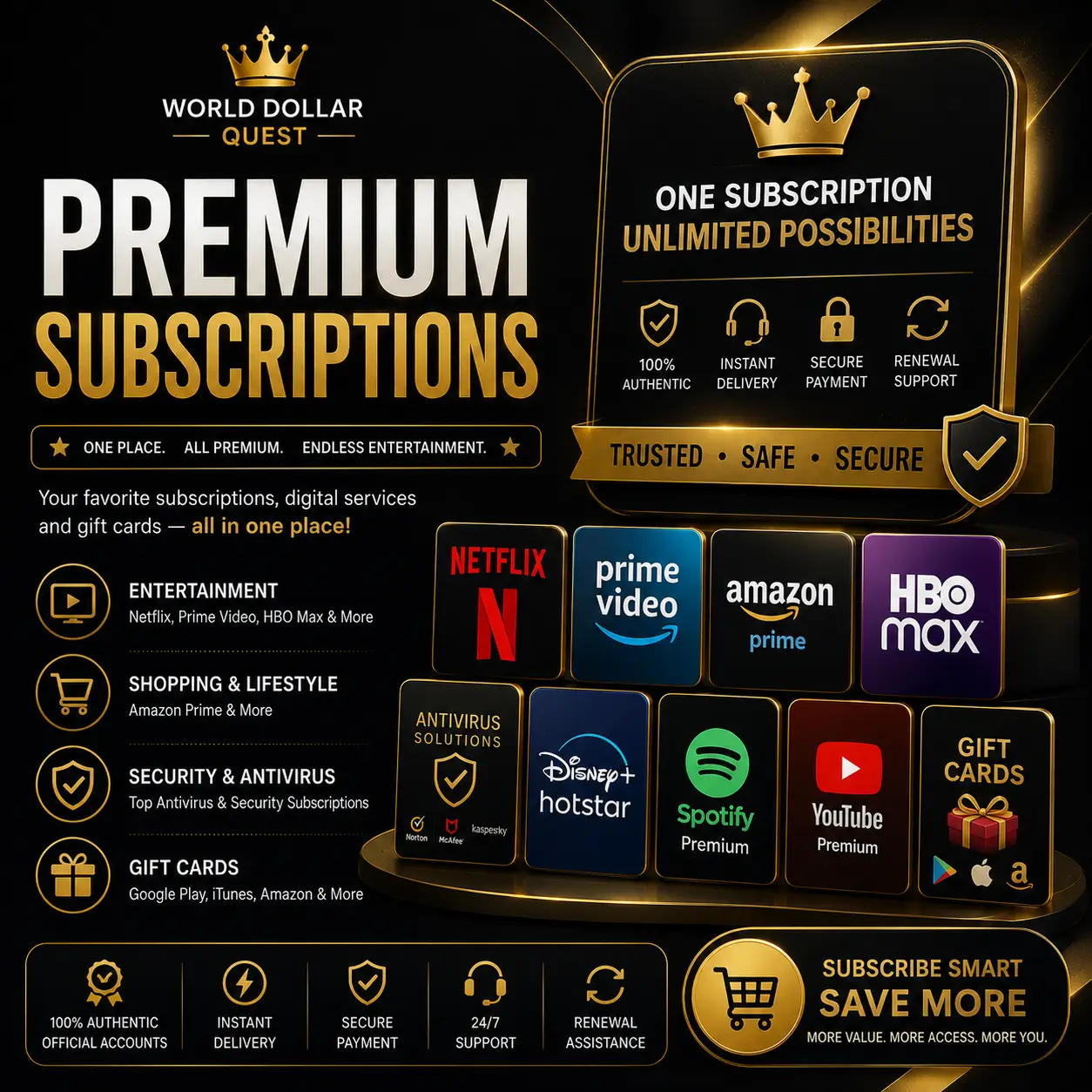 Premium digital subscriptions, memberships, software access and online services.